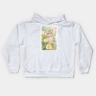 Striped Cat in the Flower Garden Soft Pastel Colors Kids Hoodie